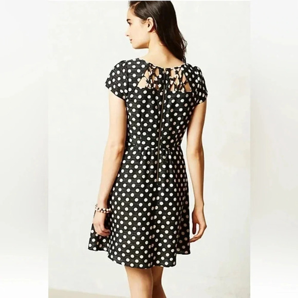 Anthropologie | Maeve | Grey Black Polka Dot Pinup  Nikola Dress Size 4 Small - Picture 2 of 5